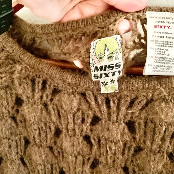 Miss Sixty Vintage Knit Mini dress/tunic/cover up Crochet Cinnamon Brown XS - Picture 3 of 10